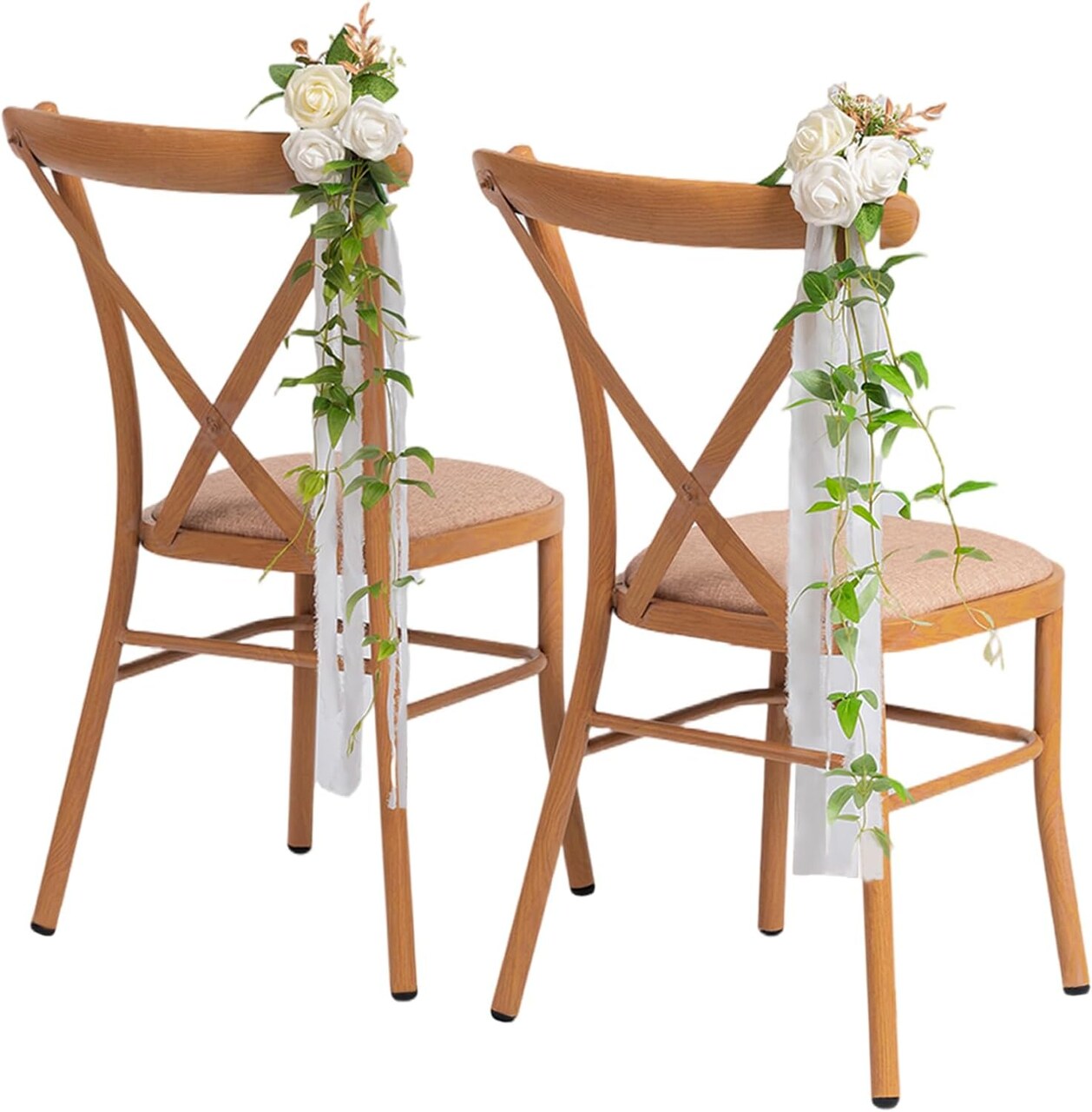 Wedding Chair Decorations Aisle Floral Set of 10 Artificial Flowers Ivory White Rose